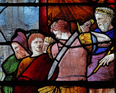 Vindu w9 som viser figurer ved St Pauls død av French School