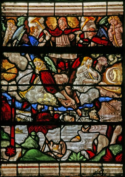 Vindu w9 som viser den siste dommen - etter Albert Durer av French School