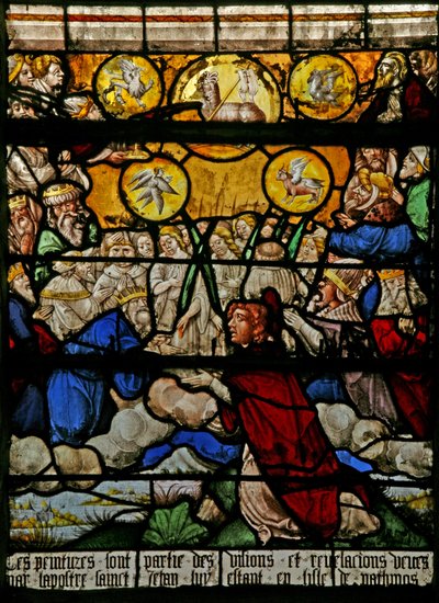 Vindu w9 som viser den siste dommen - etter Albert Durer av French School
