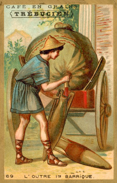 Wineskin - det første fatet (chromolitho) av French School
