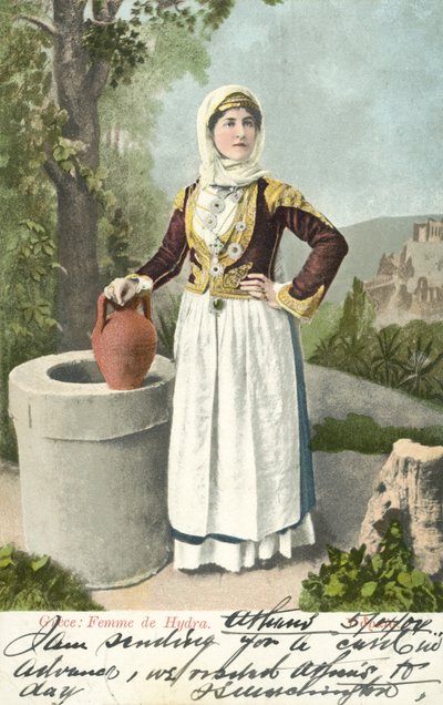 Kvinne fra øya Hydra, Hellas (fargebilde) av French School