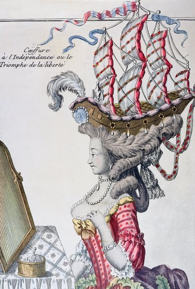 Kvinne i en dagskjole med frisyre a la Belle Poule, periode med amerikansk uavhengighet, 1779-80 av French School