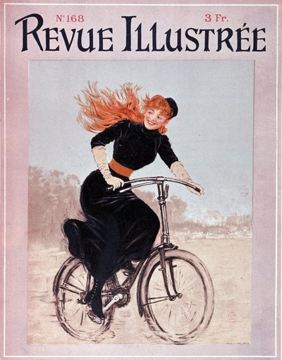 Kvinne på sykkel - deksel. ""Illustrert anmeldelse"", nr. 168, Arts Deco. av French School