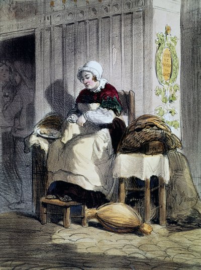 Dameåpning østers (ecailliere), trykk fra Women of Paris-serien, Frankrike av French School