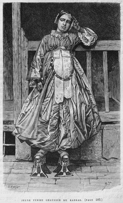 Kvinne iført kabbab, fra Syria i dag. Reiser i Fønikia, Libanon og Judea. 1875-1880 av Louis Charles Emile Lortet, 1884 (bw gravering) av French School