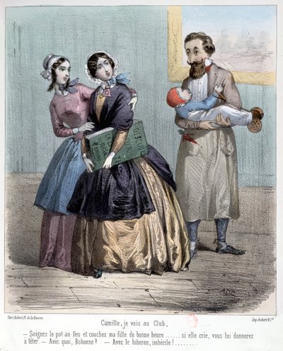 Kvinner som forlater mannen sin for å passe barn mens de går til klubben deres, 1848 av French School
