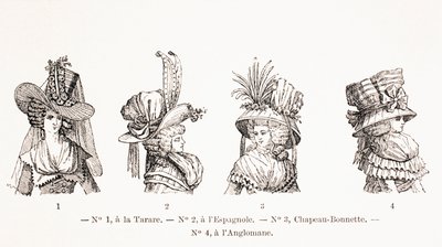 Hattestiler for kvinner fra 1700-tallet, 1875 av French School