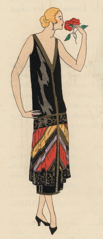 Mote for damefestklær fra 1920-tallet av designer Georges Doeuillet (fargelitografi) av French School