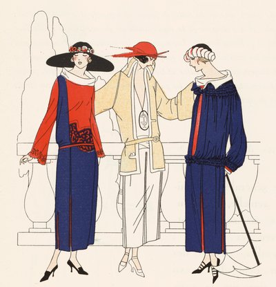 Damemote fra 1920-tallet av designer Jean Patou (fargelitografi) av French School