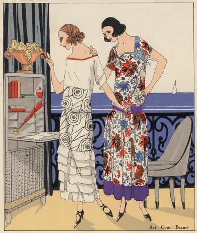 Damemote fra 1920-tallet av designerne Philippe og Gaston og Martial og Armand. (fargelitografi) av French School