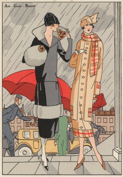 Damemote fra 1920-tallet av designerne Premet og Gustave Beer. (fargelitografi) av French School