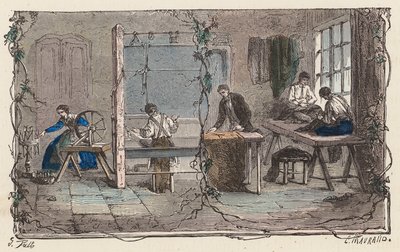 Arbeid med ull (farget gravering) av French School
