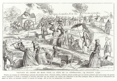 Arbeider på Champ de Mars som forberedelse til Fete de la Federation, Paris, den franske revolusjonen, 14. juli 1790 av French School