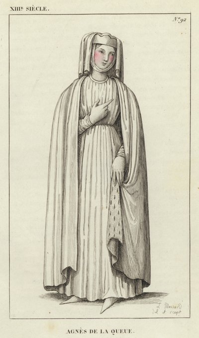 XIII Century, Agnes de la Queue (farget gravering) av French School