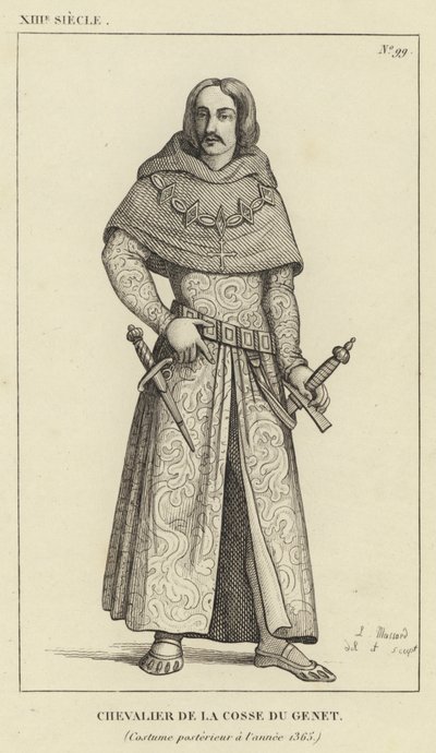 XIII Century, Ridder av Pod of Genet, kostyme etter år 1365 (gravering) av French School