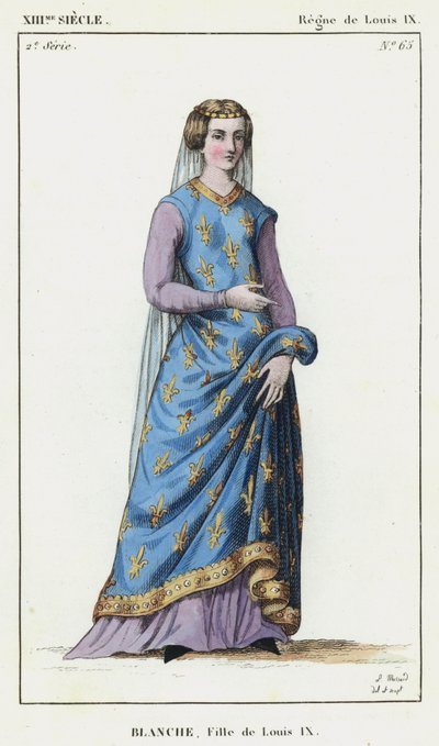 XIII Century, Reign of Louis IX, Blanche, datter av Louis IX (farget gravering) av French School