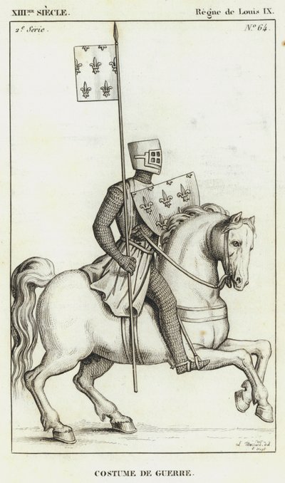 XIII Century, Reign of Louis IX, Krigsdrakt (gravering) av French School