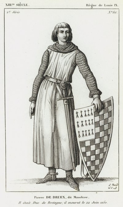XIII århundre, regjeringstid av Louix IX, Pierre de Druex, dit Mauclere, Han var hertug av Bretagne; han døde 22. juni 1250 (gravering) av French School