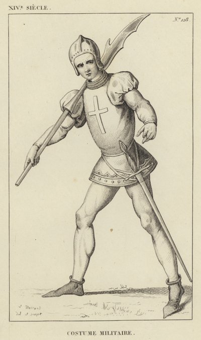XIV Century, militærdrakt (gravering) av French School