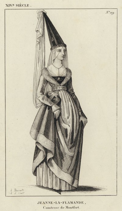 XIV Century, Jeanne-la-Flamande, grevinne av Montfort (gravering) av French School