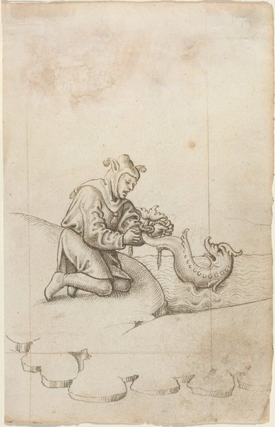 Du binder en delfin ved halen [fol. 17 recto], ca. 1512–1515 (penn og svart blekk på bundet papir) av French School