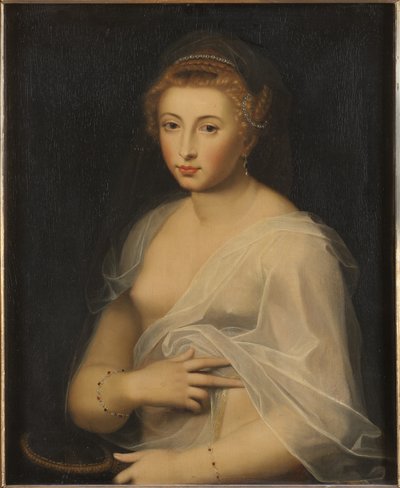 Ung dame holder et speil av French School