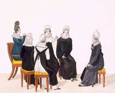 Unge kvinner chatter, ca. 1820 (fargegravering) av French School