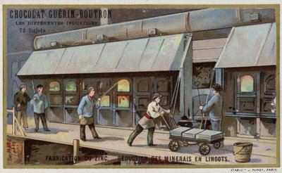 Sink produksjon. Redusere malm til ingots (chromolitho) av French School