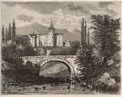 chateau de la rochelambert I dalen ved terminalen Haute-Loire (43) - gravering i «La France illustrée: geografi, historie, statistisk administrasjon» av V.-A. Malt brun. 1884 av French School
