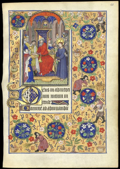 f.135r Miniatyr av Pilatus som vasker hendene om Jesu skjebne, fra 