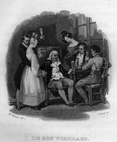 den gode gamle Chanson de Beranger i «» Oeuvres fullfører»» (1834) av Pierre Jean de Beranger (1780-1857), fransk poet og viseskriver. av French School