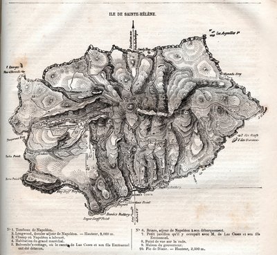 kart over Saint Helena-øya, gravering av French School
