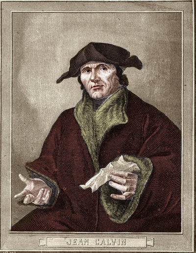 portrett av Jean Calvin (1509-1564), fransk religiøs reformator og forfatter. av French School