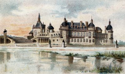 utsikt over slottet i Chantilly (Oise). av French School