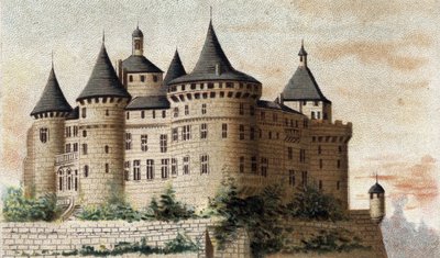 utsikt over slottet Chastellux (Yonne). av French School