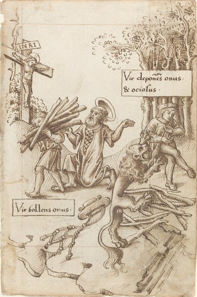 "Hjelp ham som tar opp byrden sin, ikke ham som legger den ned" [fol. 31 recto] av French early 16th Century