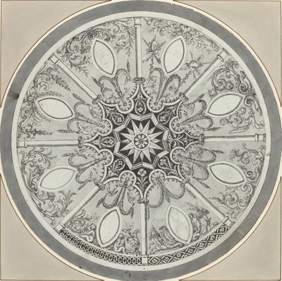 Design for en innlagt sirkulær bordplate, med alternativer av French or Italian 18th Century