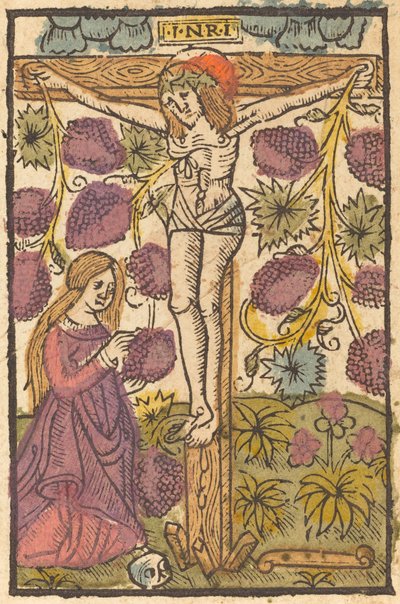 Kristus på korset med en vinranke av French or Netherlandish 15th Century