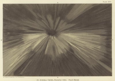 En nordlyskrone, desember 1894, blyantskisse (farge litho) av Fridtjof Nansen