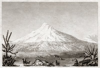 Chimborazo vulkan. (gravering, ca. 1840) av Friedrich Alexander Baron von (after) Humboldt