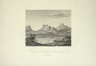 Mountains of Columnar Porphyry, Jacal, tegnet av Marchais, gravert av Bouquet, illustrasjon fra 'Views of the Cordilleras and Monuments of the Native Peoples of America' av Alexander von Humboldt og Aime Bonpland av Friedrich Alexander Baron von (after) Humboldt