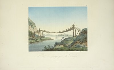 Rope Bridge nær Penipe, tegnet av Marchais, gravert av Bouquet, illustrasjon fra 