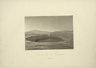 Utsikt over Lake of Guatavita, tegnet av Thibaut, gravert av Bouquet, illustrasjon fra 'Views of the Cordilleras and Monuments of the Indigenous Peoples of America' av Alexander von Humboldt og Aime Bonpland av Friedrich Alexander Baron von (after) Humboldt