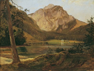 Den fremre Langbathsee med Höllengebirge av Friedrich August Mathias Gauermann