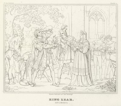 King Lear, akt I, scene 4 (gravering) av Friedrich August Moritz Retzsch