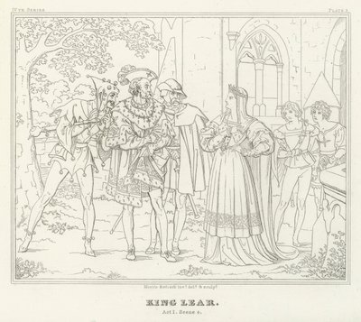 King Lear, akt I, scene 4 (gravering) av Friedrich August Moritz Retzsch