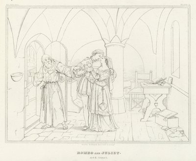 Romeo og Julie, akt II, scene 6 (gravering) av Friedrich August Moritz Retzsch