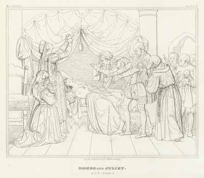 Romeo og Julie, akt IV, scene 5 (gravering) av Friedrich August Moritz Retzsch
