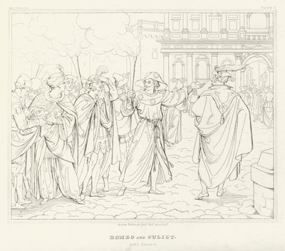 Romeo og Julie, akt I, scene 4 (gravering) av Friedrich August Moritz Retzsch