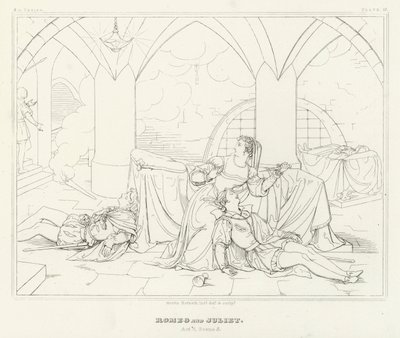 Romeo og Julie, akt V, scene 3 (gravering) av Friedrich August Moritz Retzsch